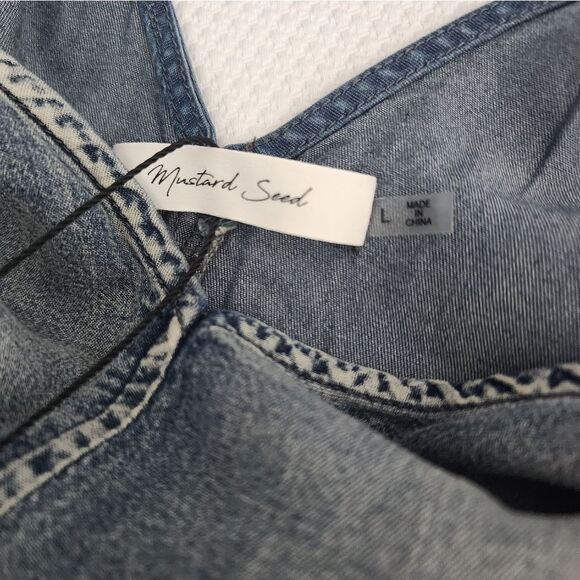 Mustard Seed Romper soft denim sleeveless side pockets coastal safari - Picture 5 of 6